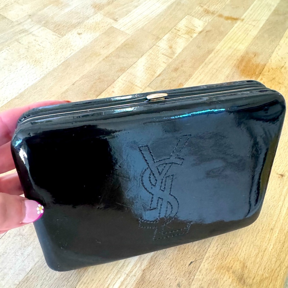 Vintage Yves Saint Laurent YSL Parfums Black Patent Leather Clutch